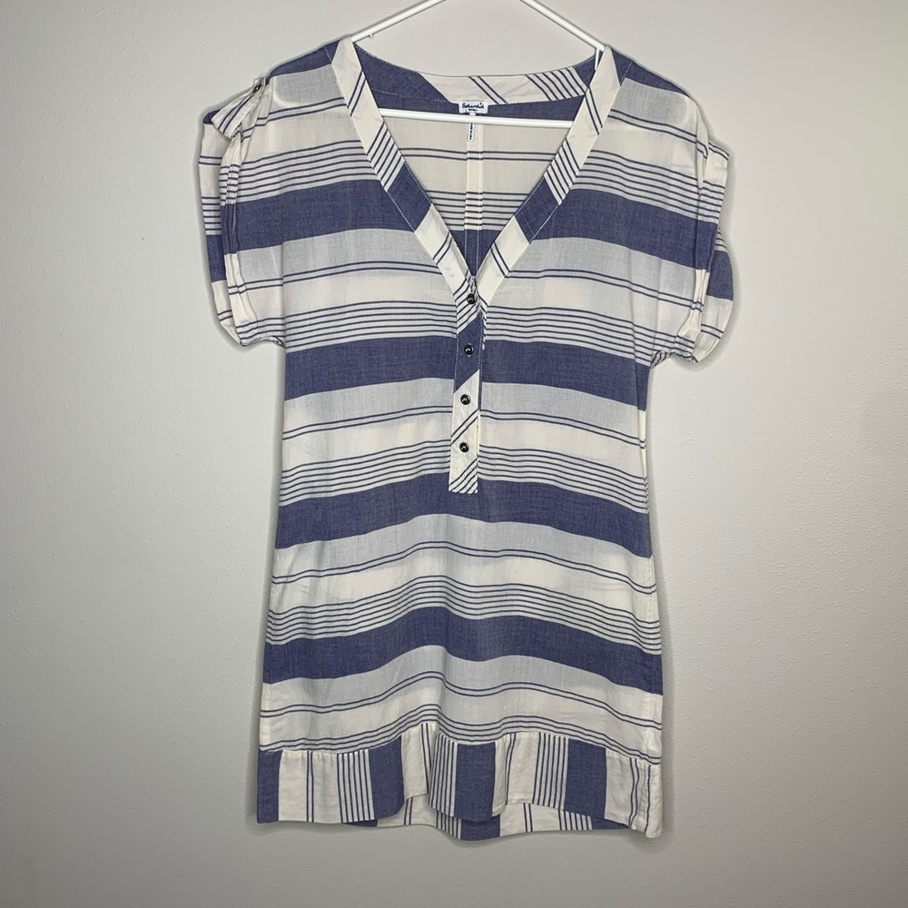 Splendid Blue & White Striped Placket Shirt Dress